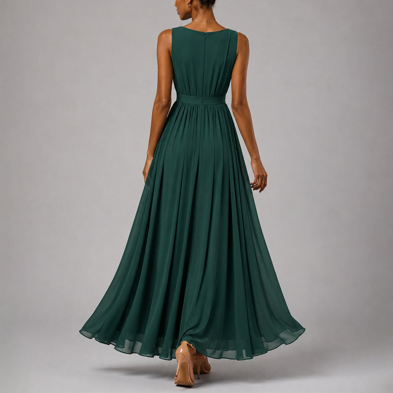Gemma - Women's Pleated Deep V Midi Dress