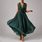 Gemma - Women's Pleated Deep V Midi Dress