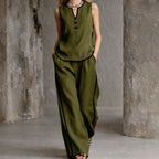 Georgia - Women’s Button-Detail Top and Wide-Leg Set