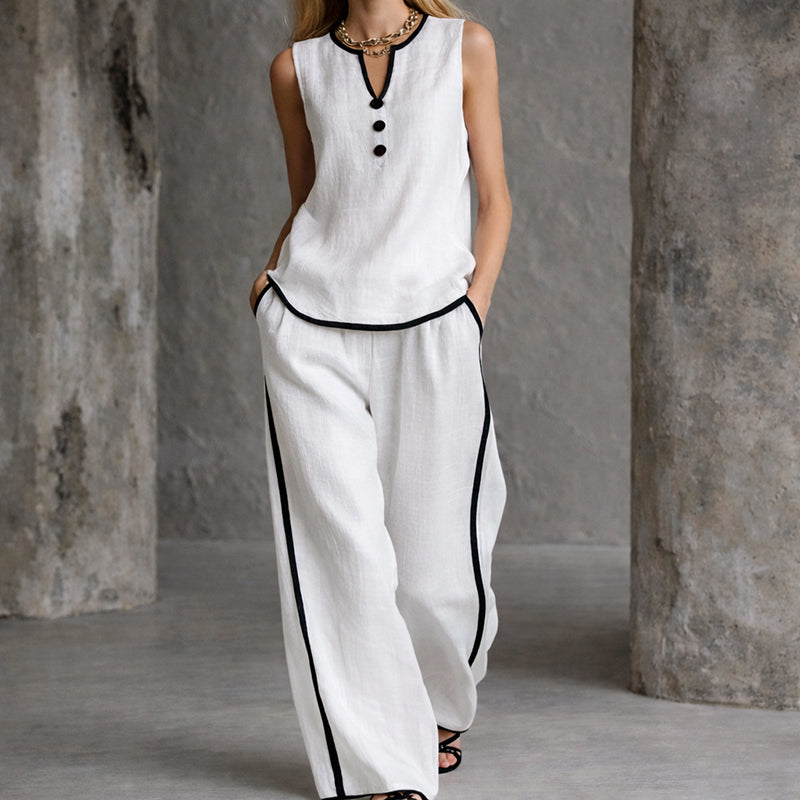 Georgia - Women’s Button-Detail Top and Wide-Leg Set