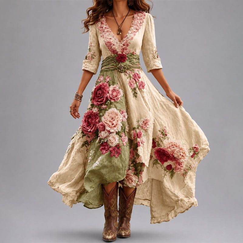 Gillian - Women's Bohemian Floral Flow Maxi Dress