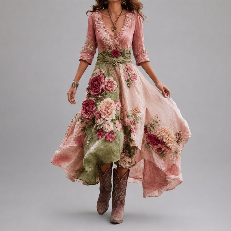 Gillian - Women's Bohemian Floral Flow Maxi Dress