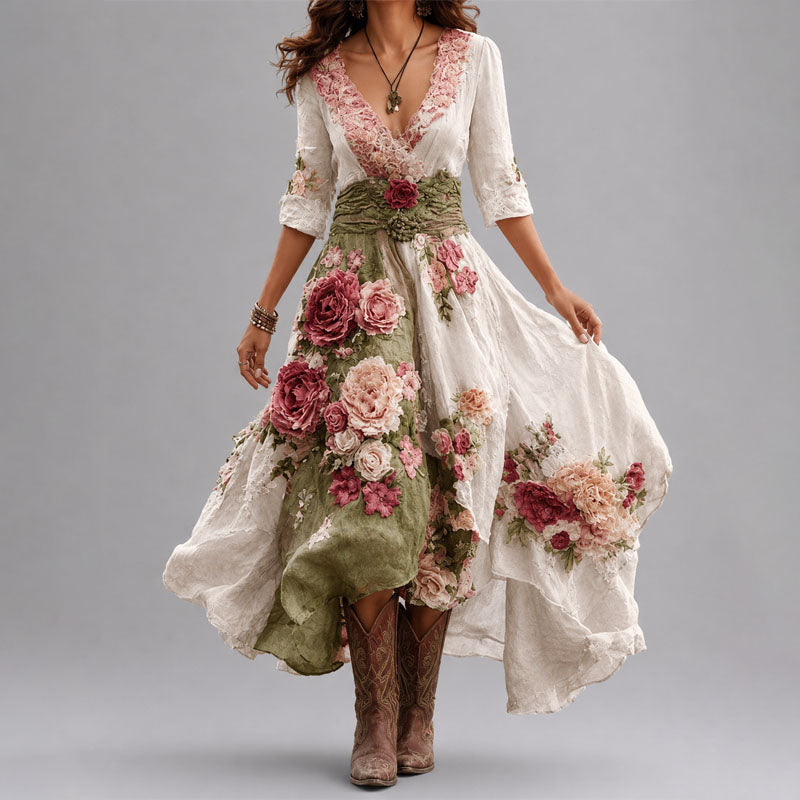 Gillian - Women's Bohemian Floral Flow Maxi Dress
