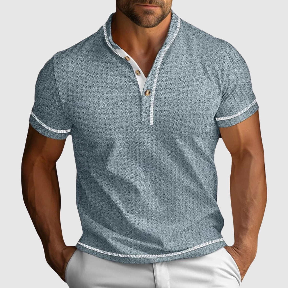 Grant - Men's Stand Collar Short Sleeve Textured Knit Shirt