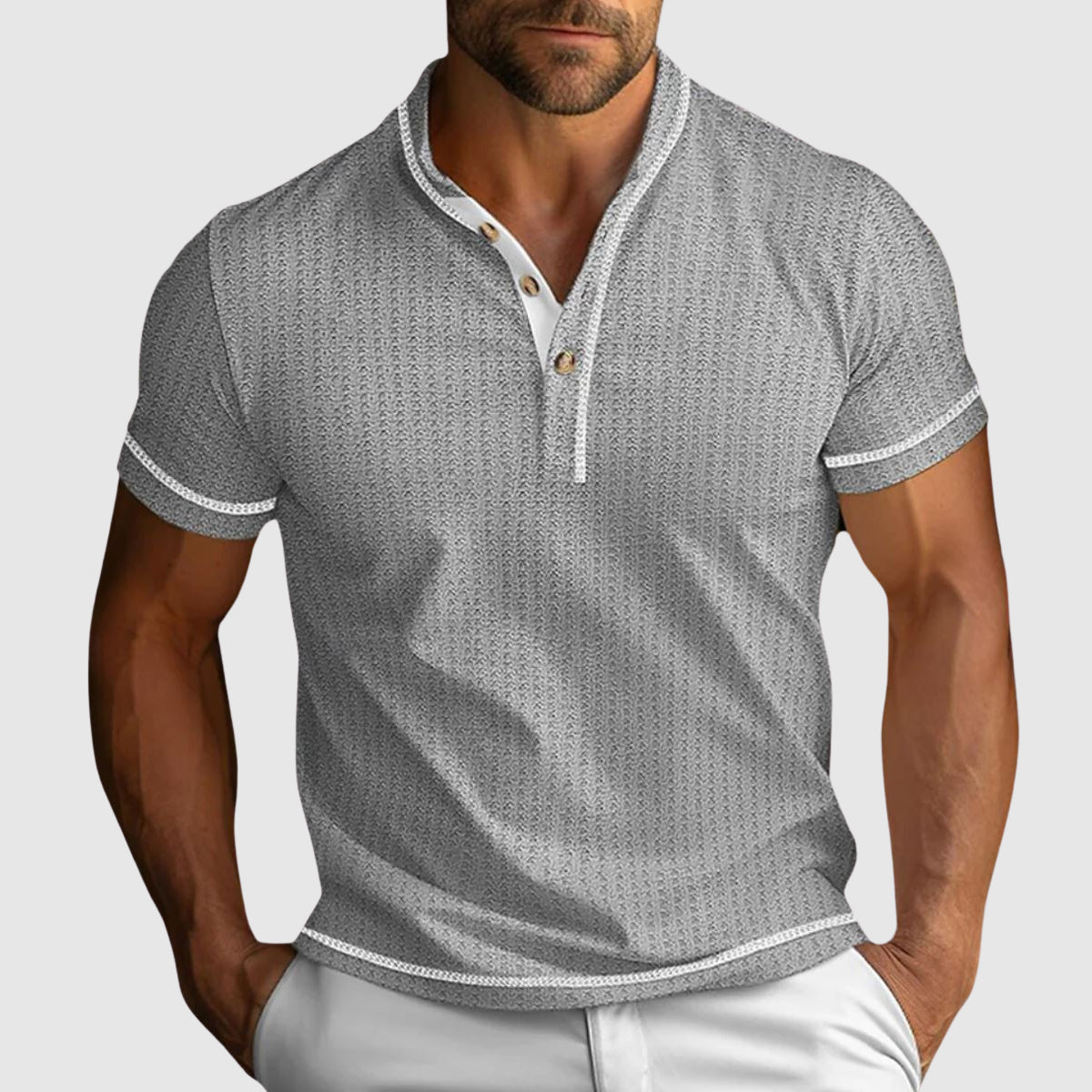 Grant - Men's Stand Collar Short Sleeve Textured Knit Shirt