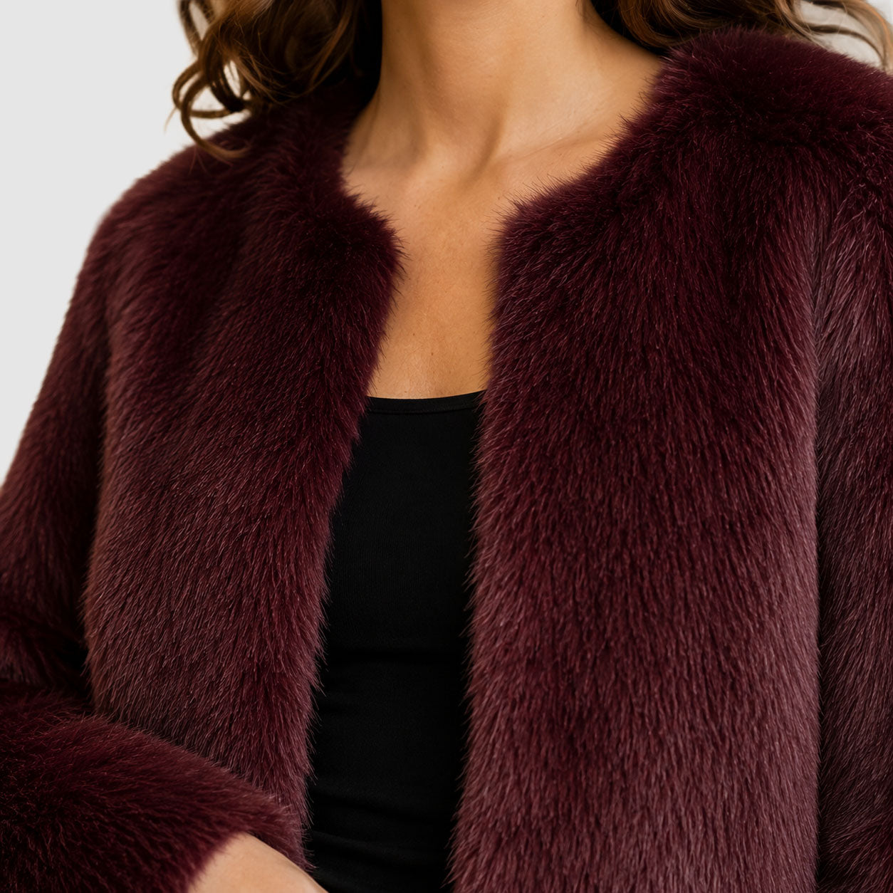 Hailey - Women's Cropped Faux-Fur Jacket with Open Front