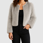 Hailey - Women's Cropped Faux-Fur Jacket with Open Front