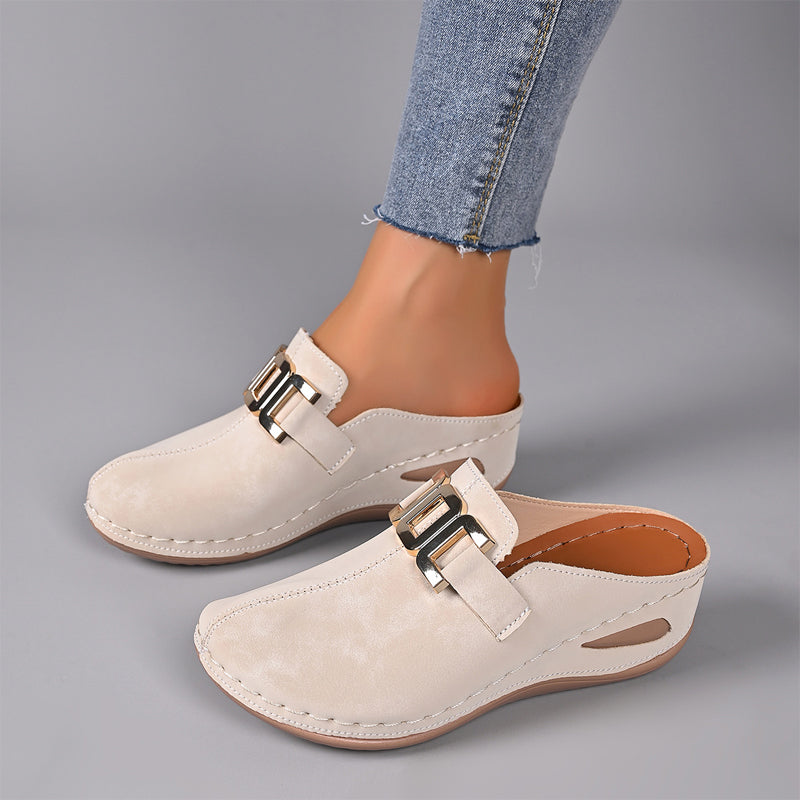 Hailey - Women's Slip-On Metallic Buckle Clogs