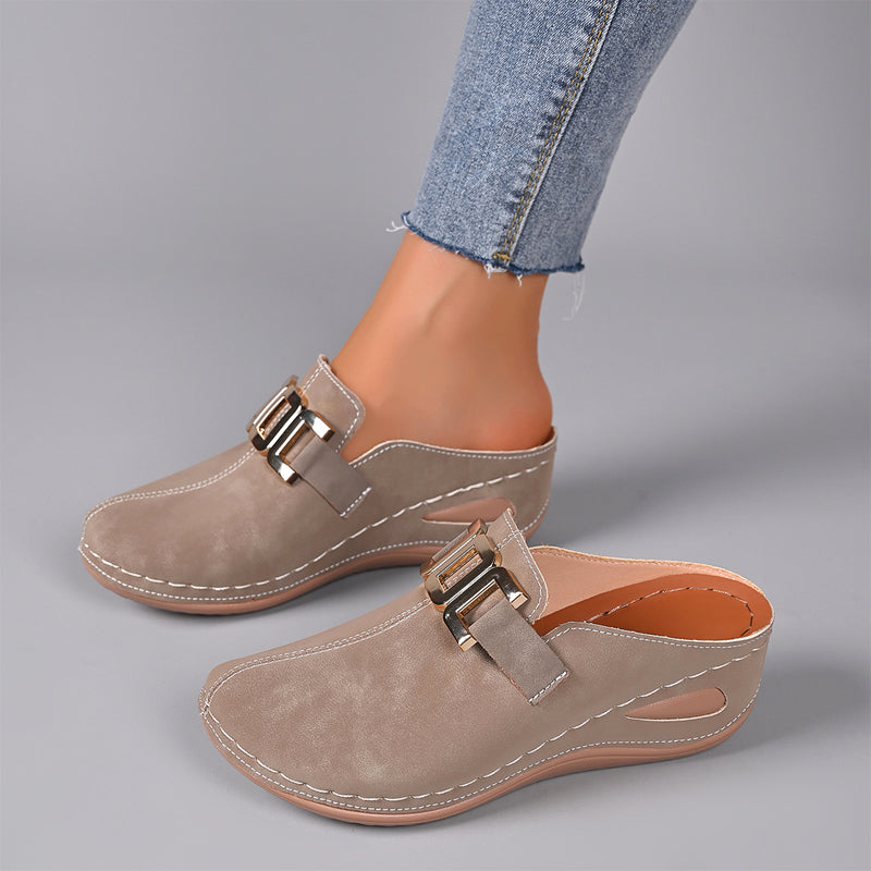 Hailey - Women's Slip-On Metallic Buckle Clogs