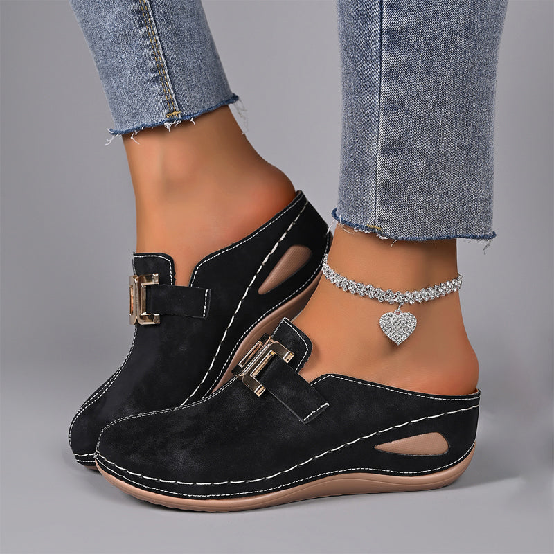 Hailey - Women's Slip-On Metallic Buckle Clogs