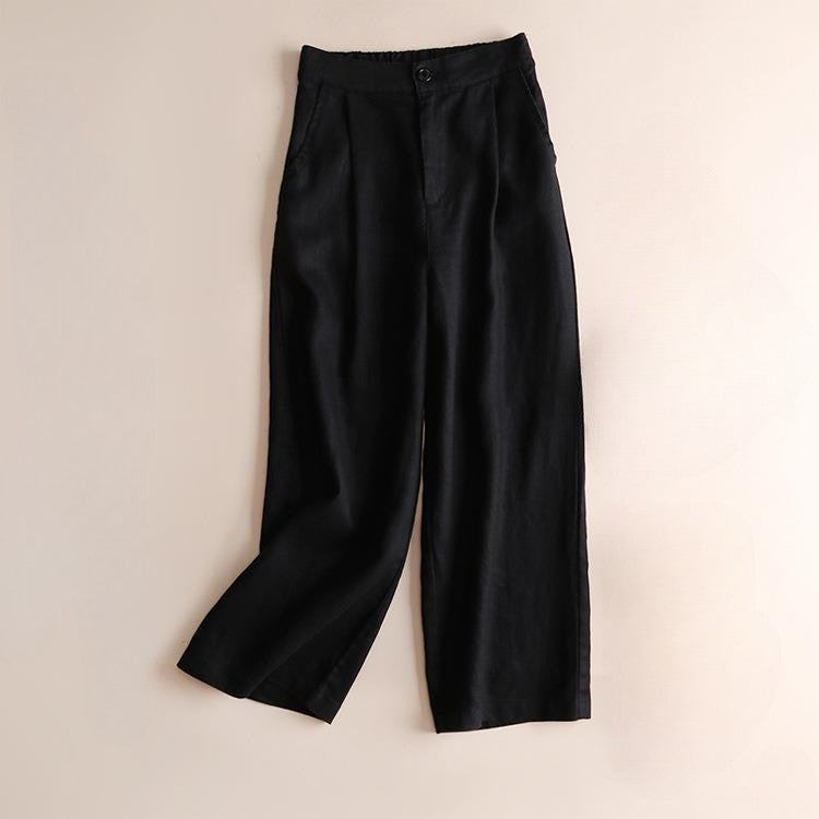 Hannah - Women's Linen Wide-Leg Pleated Pants