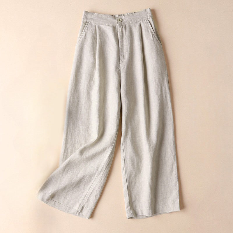 Hannah - Women's Linen Wide-Leg Pleated Pants