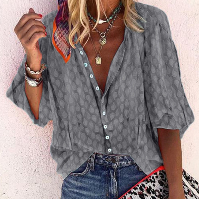 Hannah - Women's Boho Patterned Button-Up Top