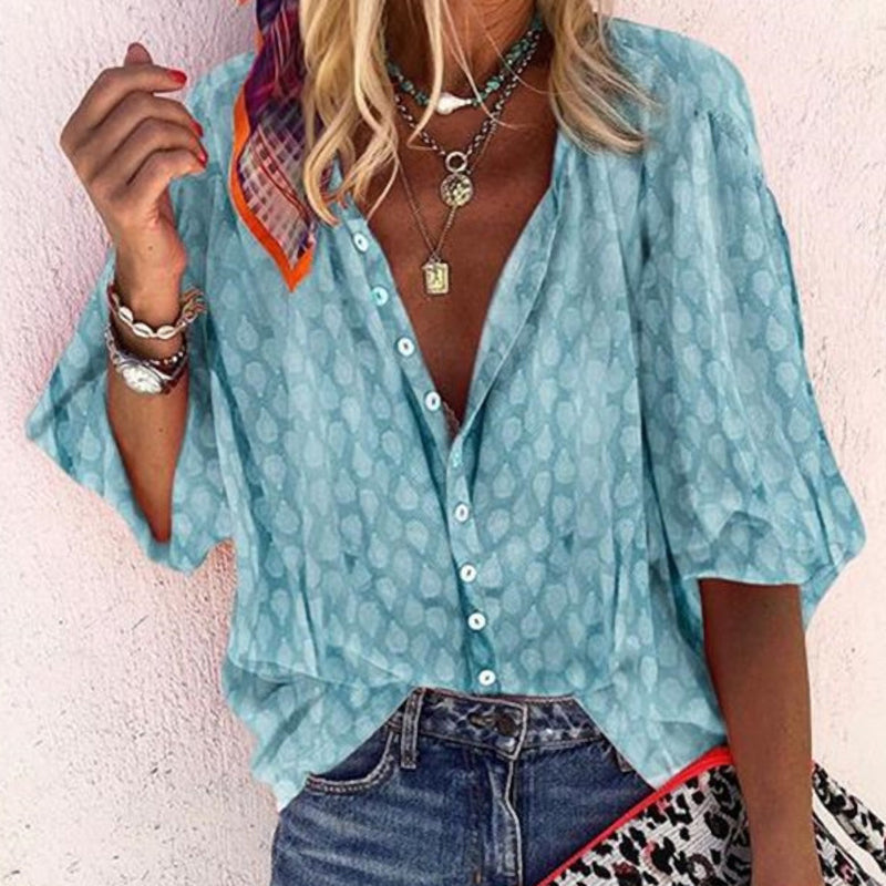 Hannah - Women's Boho Patterned Button-Up Top