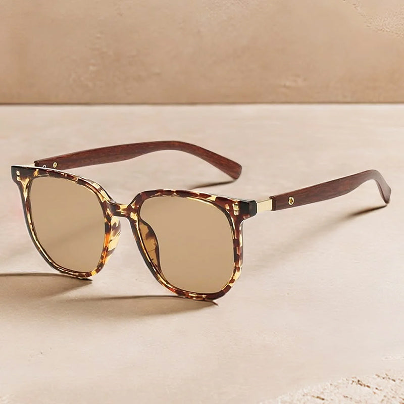 Harbor - Classic Wood-Look Temple Square Sunglasses