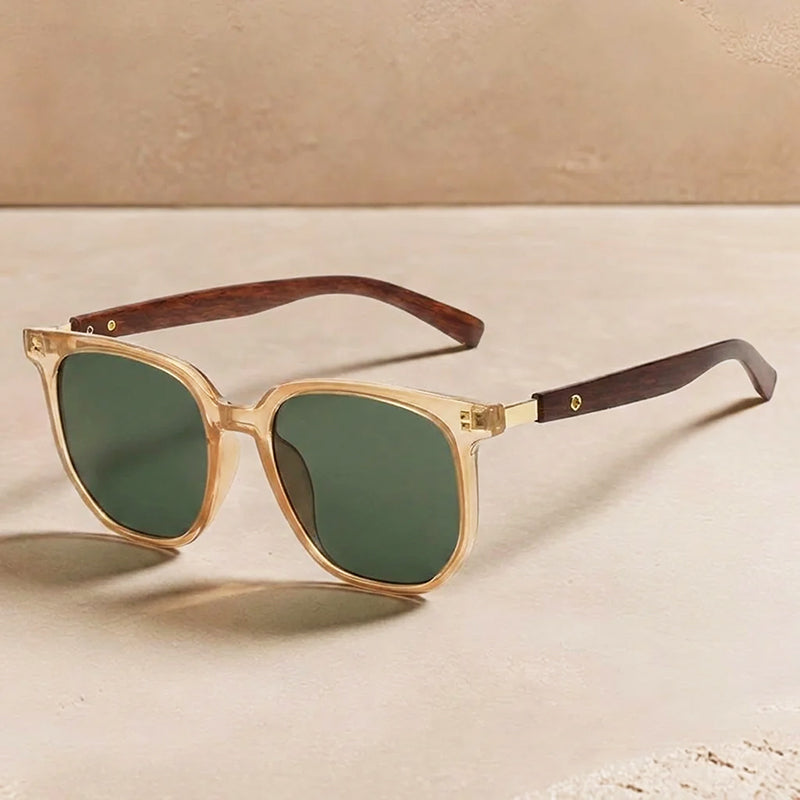 Harbor - Classic Wood-Look Temple Square Sunglasses