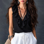 Harlow - Women's Ruffle Trim Sleeveless Boho Blouse