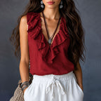 Harlow - Women's Ruffle Trim Sleeveless Boho Blouse