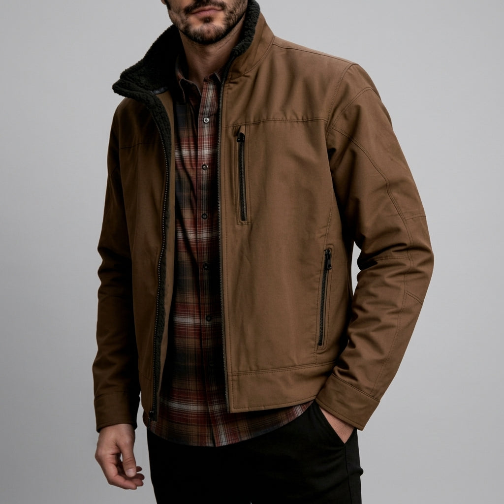 Harold - Men's Full-Zip Jacket with Sherpa Stand Collar