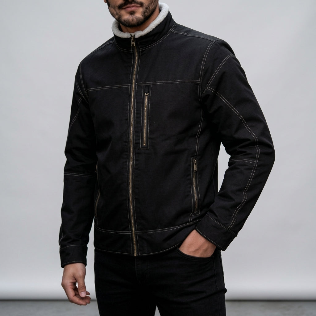 Harold - Men's Full-Zip Jacket with Sherpa Stand Collar