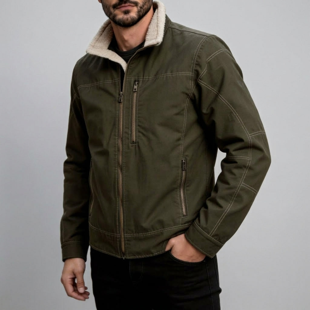 Harold - Men's Full-Zip Jacket with Sherpa Stand Collar