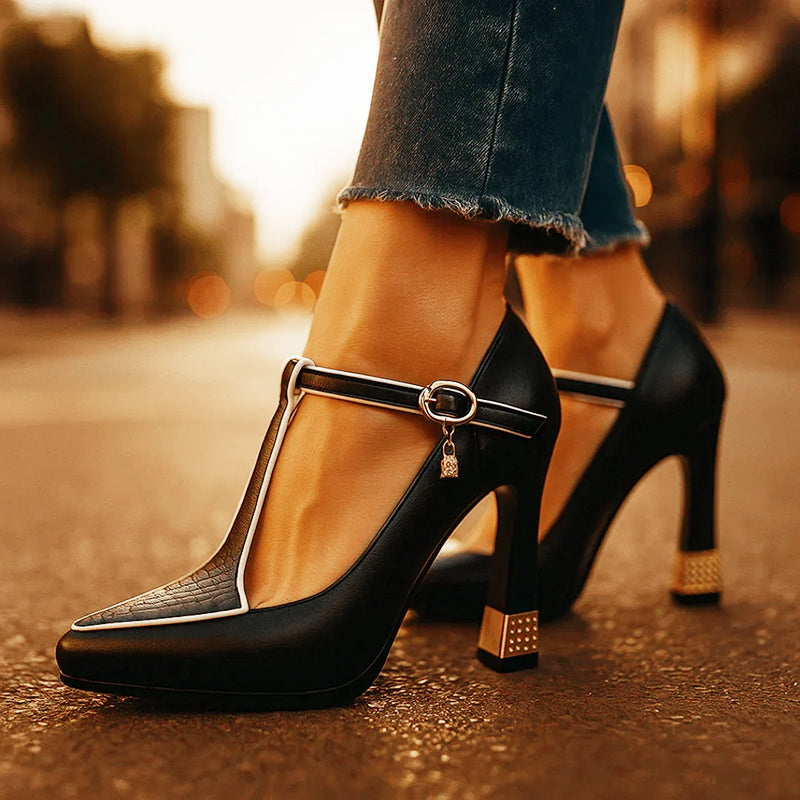 Harper - Women's Contrast-Trim T-Strap Pumps