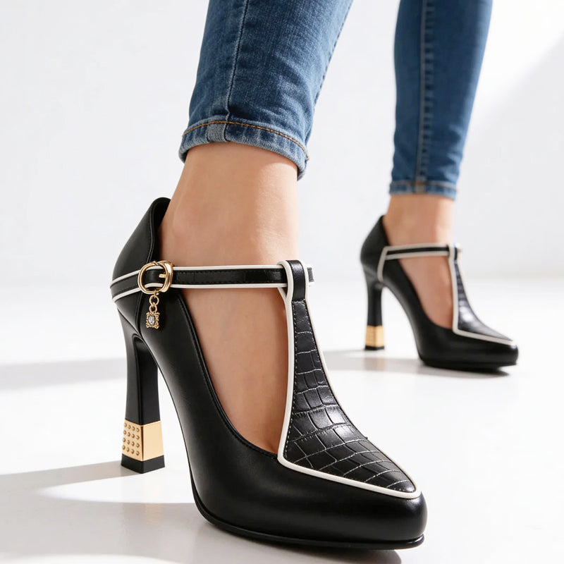 Harper - Women's Contrast-Trim T-Strap Pumps