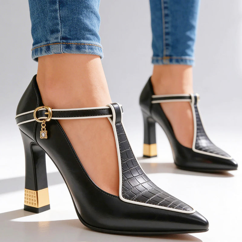 Harper - Women's Contrast-Trim T-Strap Pumps