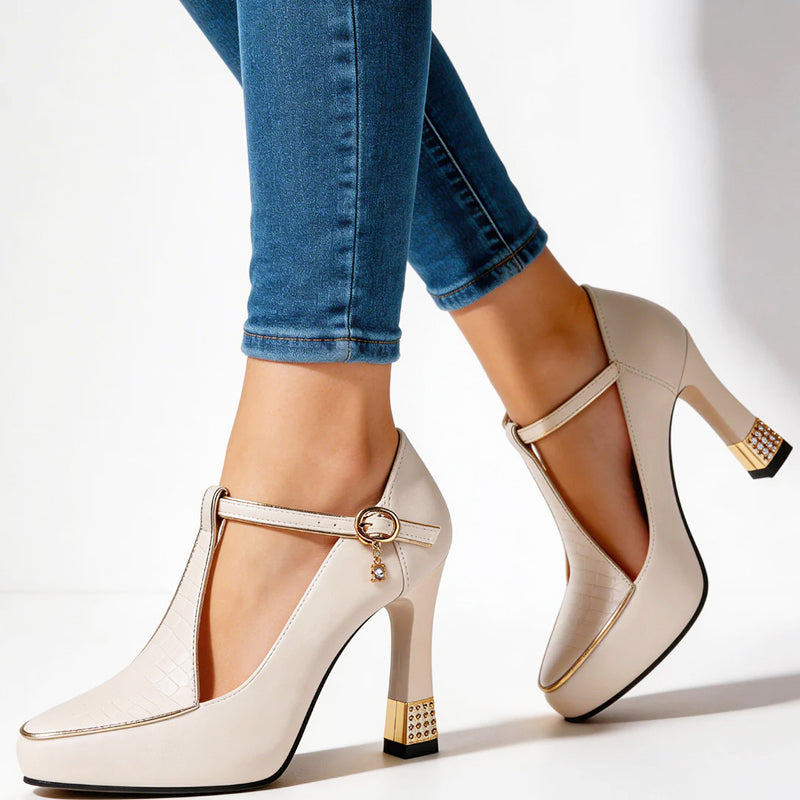 Harper - Women's Contrast-Trim T-Strap Pumps