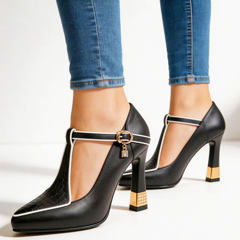 Harper - Women's Contrast-Trim T-Strap Pumps