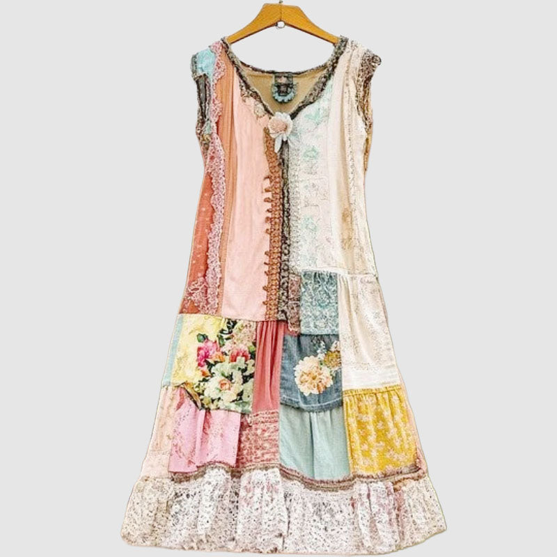Hazel - Women's Boho Patchwork Sleeveless Maxi Dress