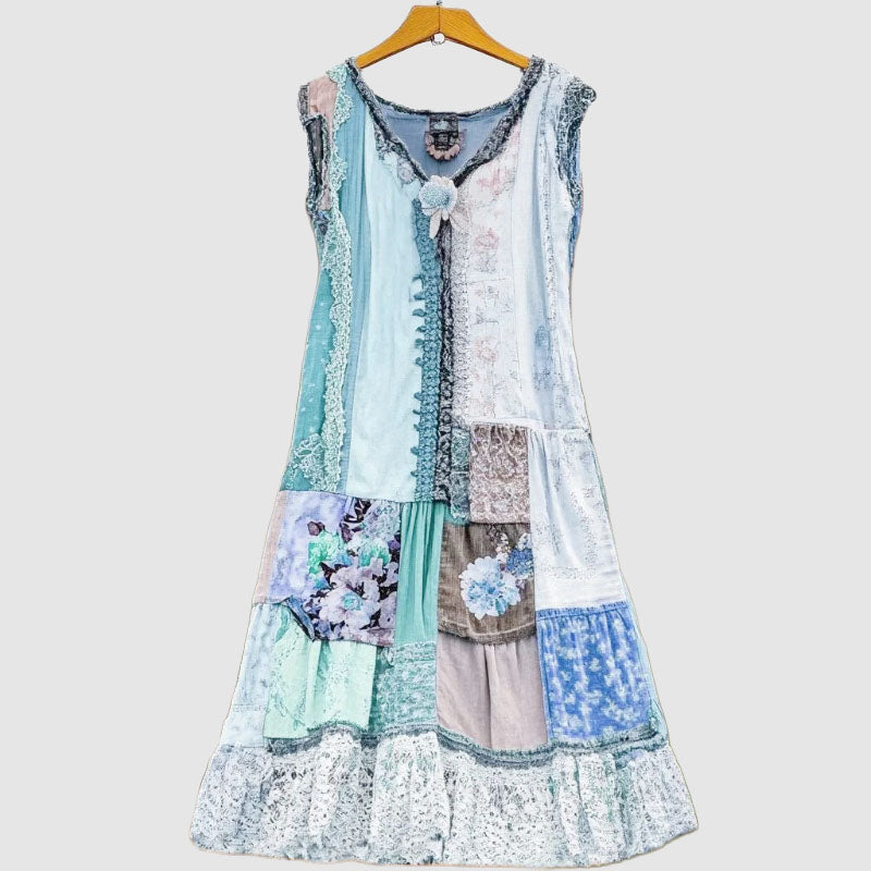 Hazel - Women's Boho Patchwork Sleeveless Maxi Dress