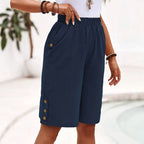 Heidi - Women’s Linen-Look Button Detail Relaxed Shorts