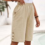 Heidi - Women’s Linen-Look Button Detail Relaxed Shorts