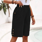 Heidi - Women’s Linen-Look Button Detail Relaxed Shorts