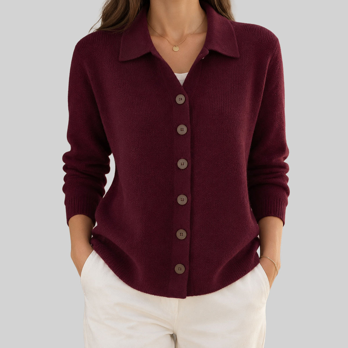 Hilary - Women's Collared Button-Front Cardigan