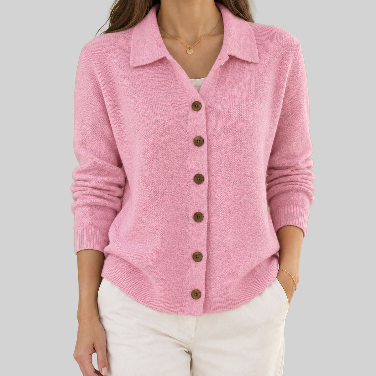 Hilary - Women's Collared Button-Front Cardigan