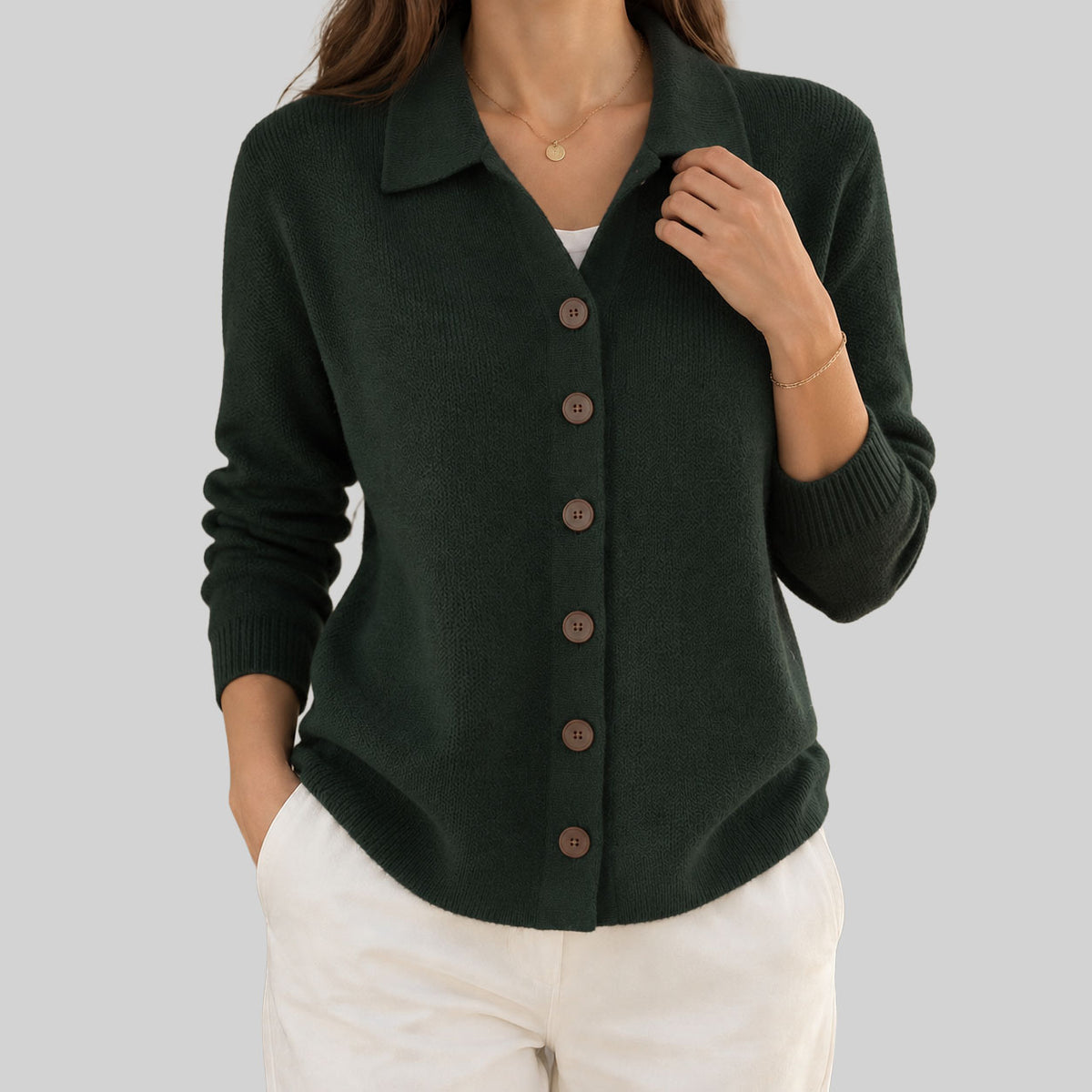 Hilary - Women's Collared Button-Front Cardigan