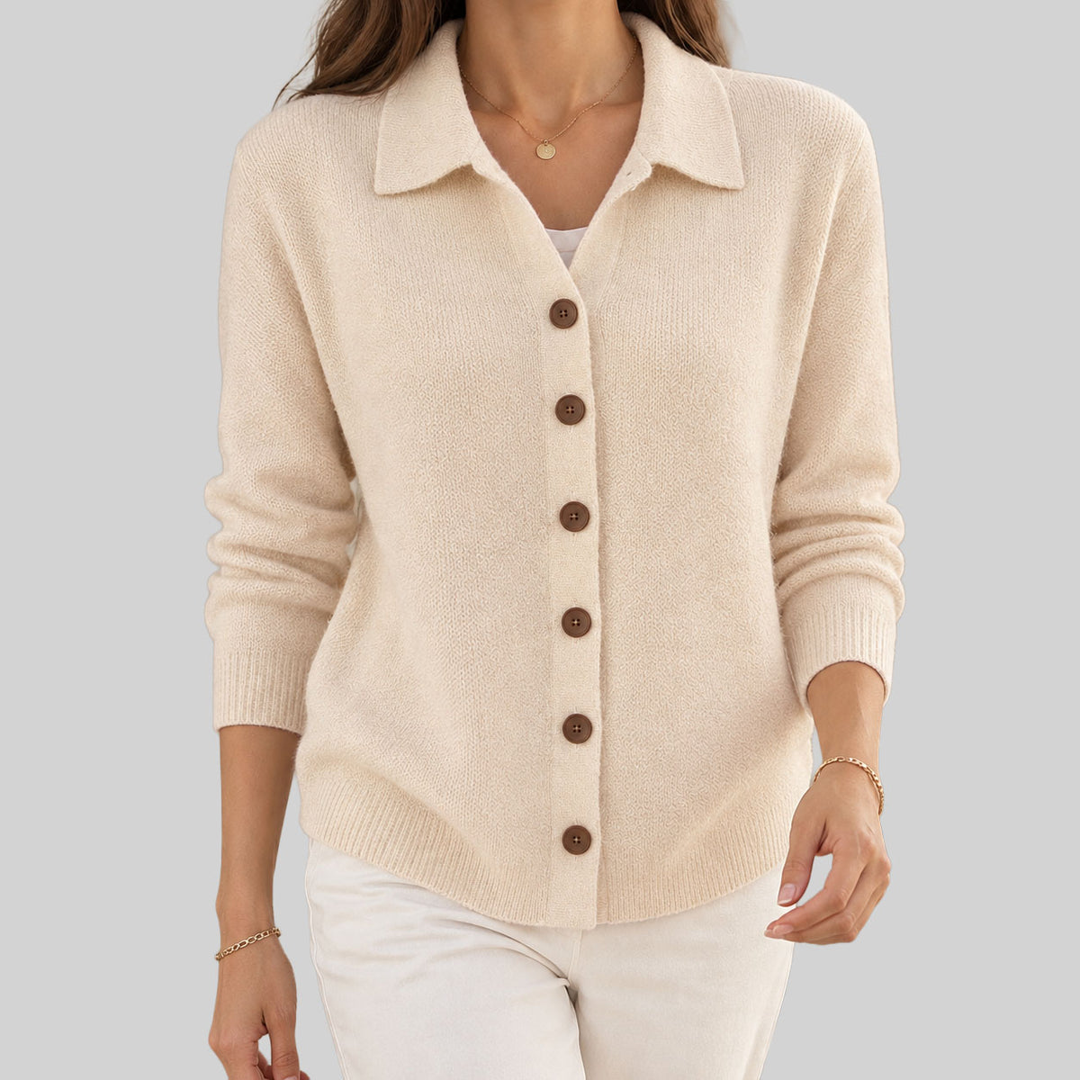 Hilary - Women's Collared Button-Front Cardigan