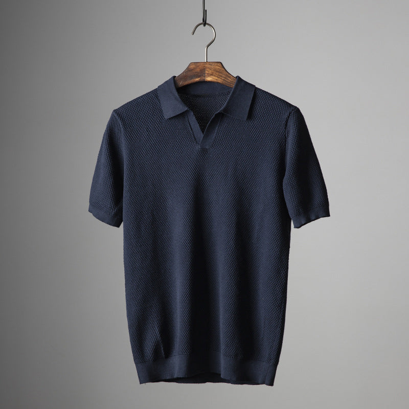 Holden - Men's Textured Buttonless Short-Sleeve Polo