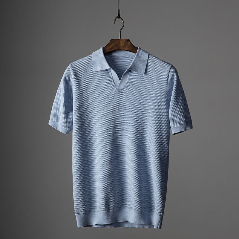 Holden - Men's Textured Buttonless Short-Sleeve Polo
