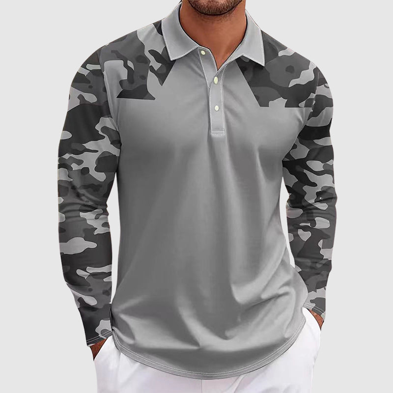 Hunter - Men's Camouflage Print Long Sleeve Polo Shirt