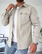 Isaac - Men's Button-Front Shirt Jacket with Chest Pockets