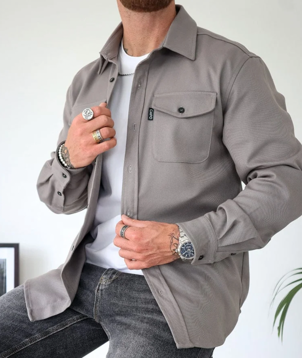 Isaac - Men's Button-Front Shirt Jacket with Chest Pockets