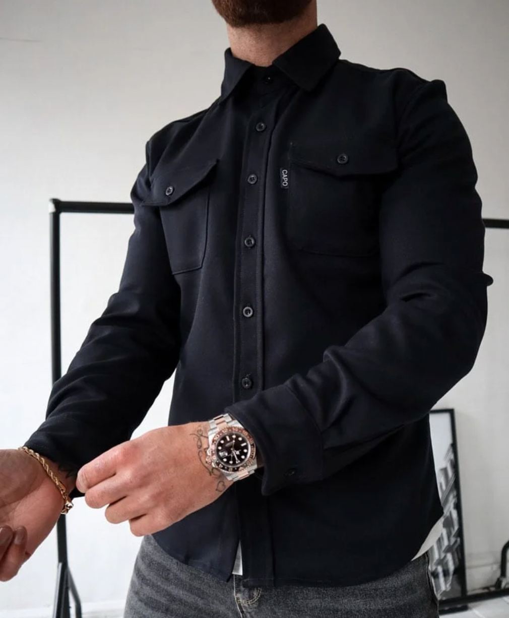 Isaac - Men's Button-Front Shirt Jacket with Chest Pockets