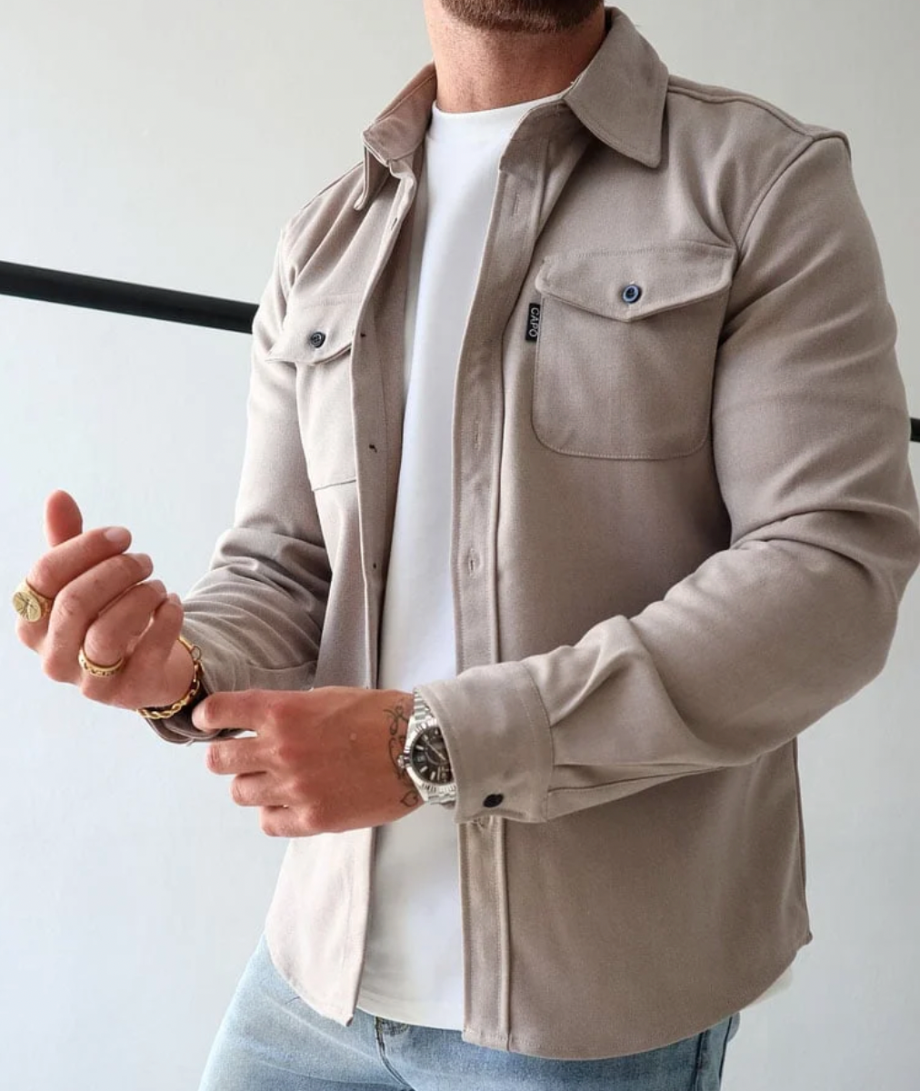 Isaac - Men's Button-Front Shirt Jacket with Chest Pockets