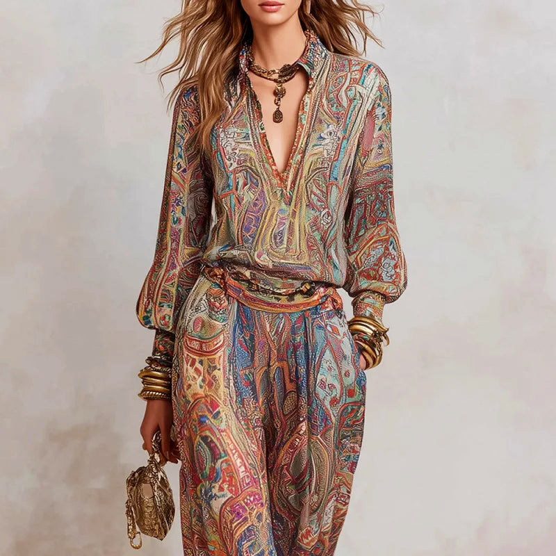 Isabella - Women’s Sophisticated Paisley Print Loungewear Set
