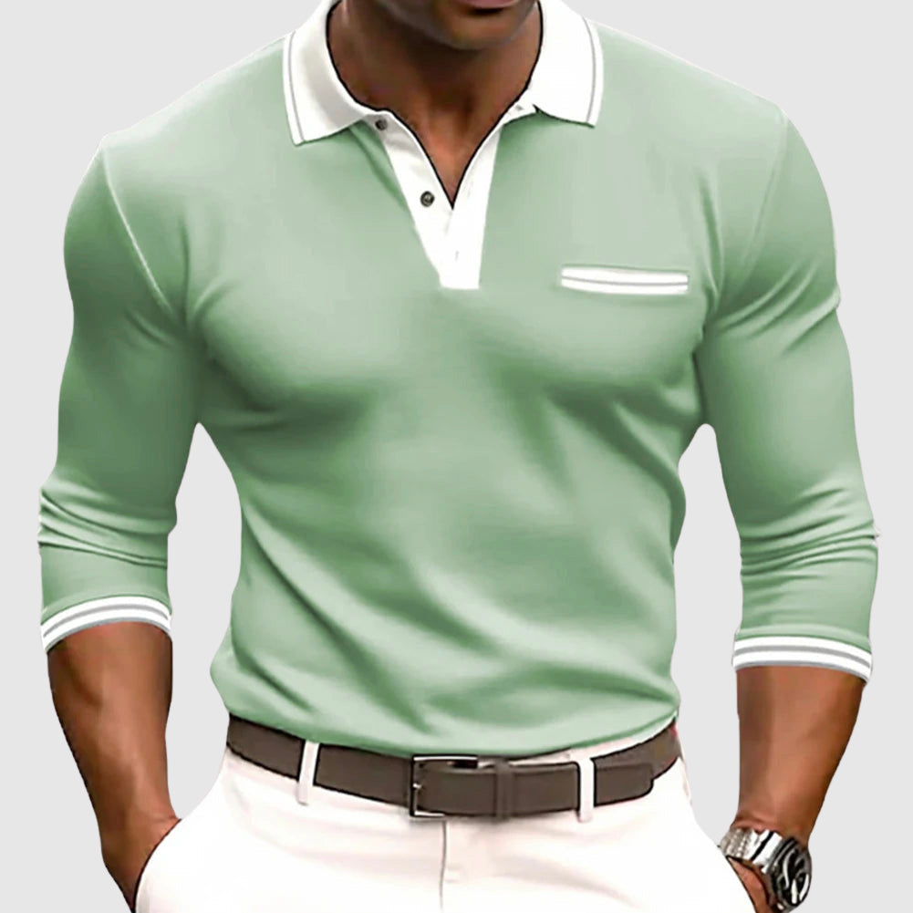 Jason - Men's Contrast Collar Long Sleeve Polo Shirt