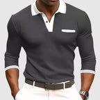 Jason - Men's Contrast Collar Long Sleeve Polo Shirt