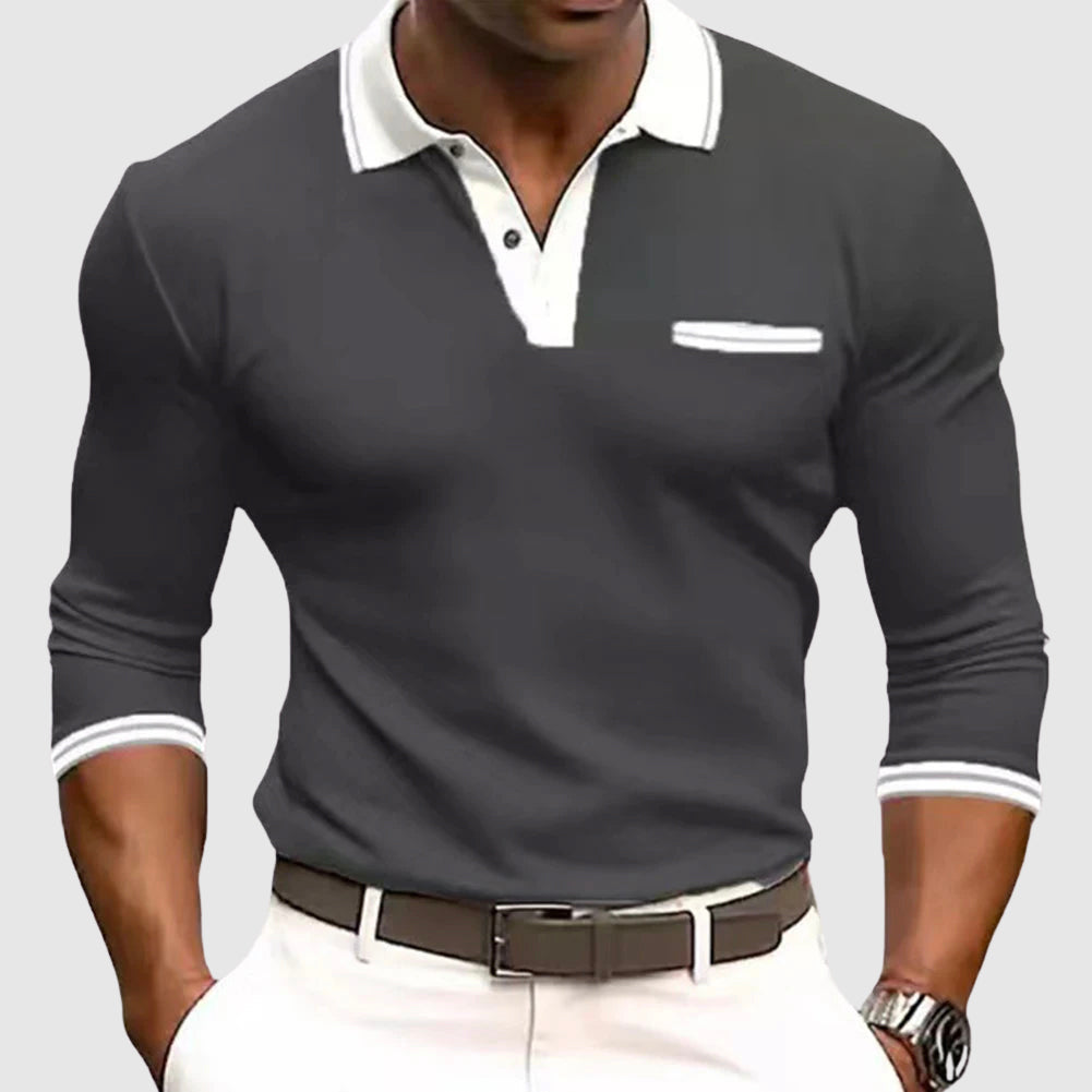 Jason - Men's Contrast Collar Long Sleeve Polo Shirt